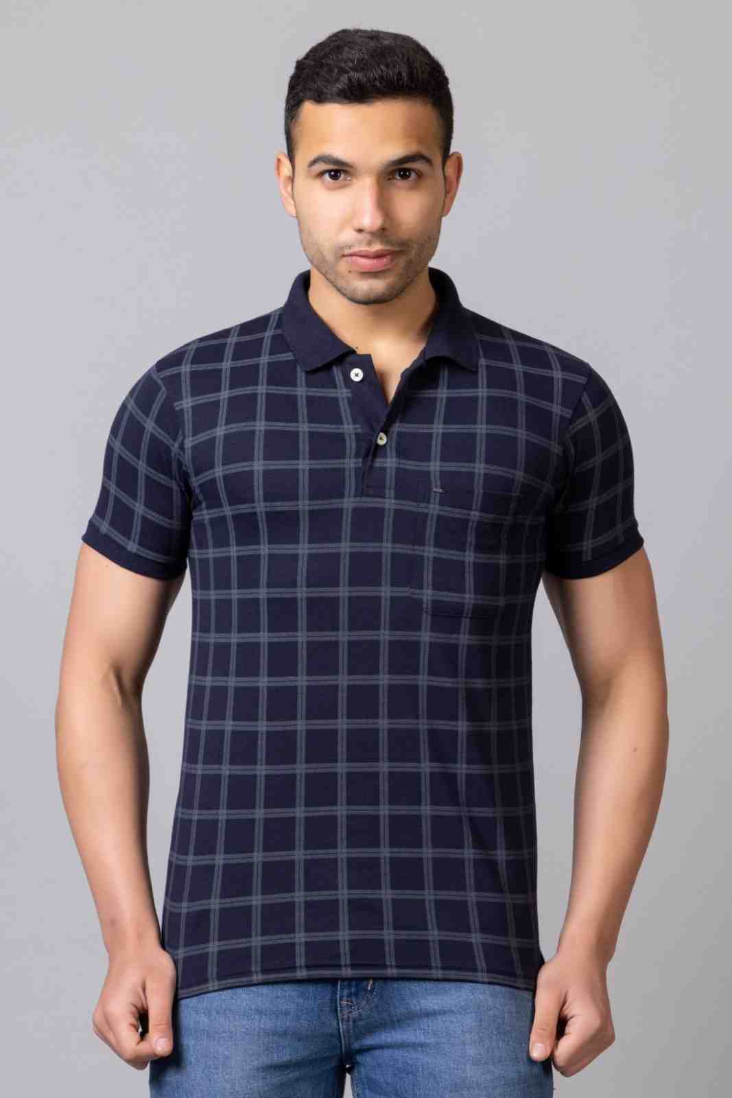 Men Checkered Polo Neck Pure Cotton T-Shirt