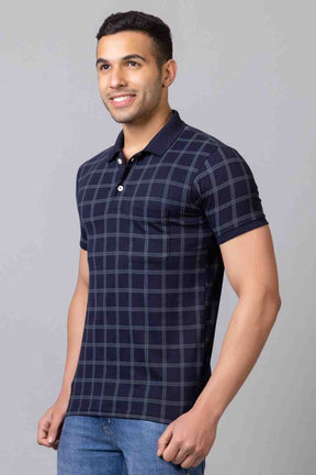 Men Checkered Polo Neck Pure Cotton T-Shirt