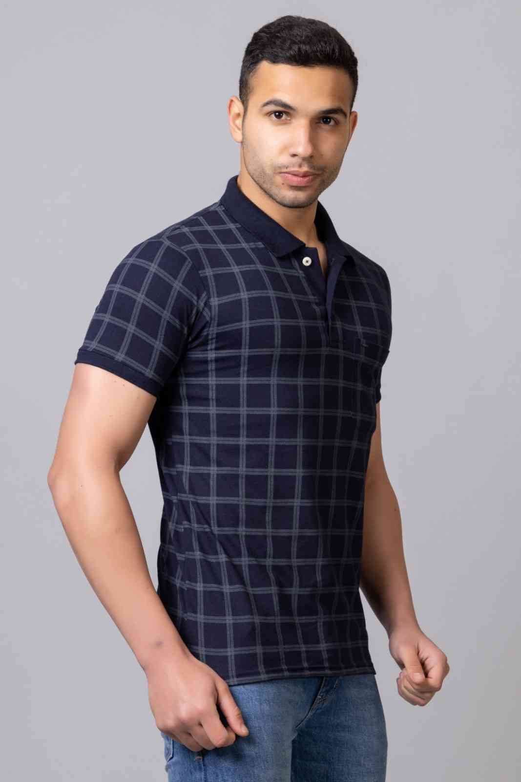 Men Checkered Polo Neck Pure Cotton T-Shirt