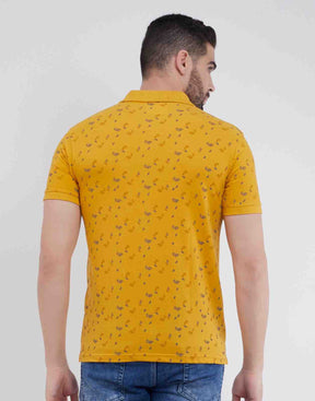 Men Floral Print Polo Neck Cotton Blend T-Shirt With Pocket