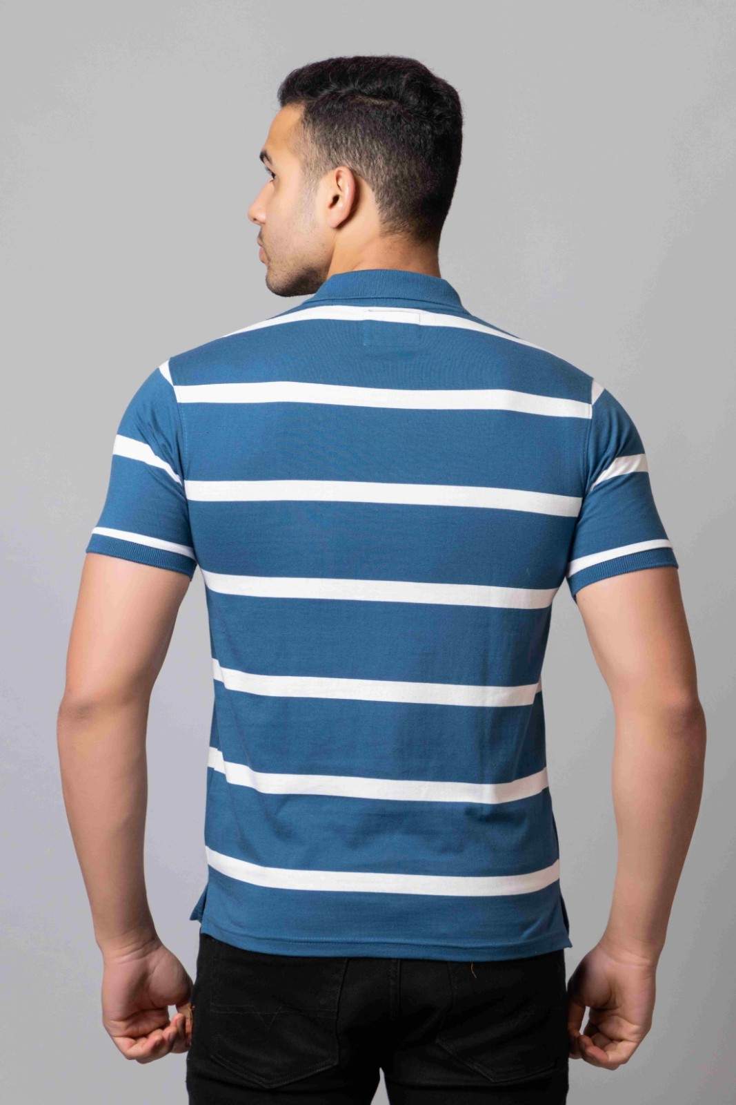 Men's Cotton Rich Striped Polo T-shirt with Pocket