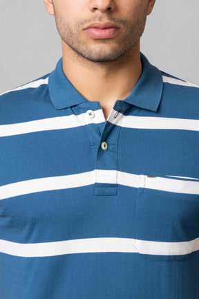 Men's Cotton Rich Striped Polo T-shirt with Pocket