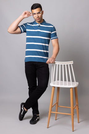 Men's Cotton Rich Striped Polo T-shirt with Pocket