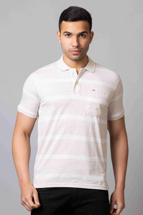 Men's Cotton Rich Striped Polo T-shirt with Pocket