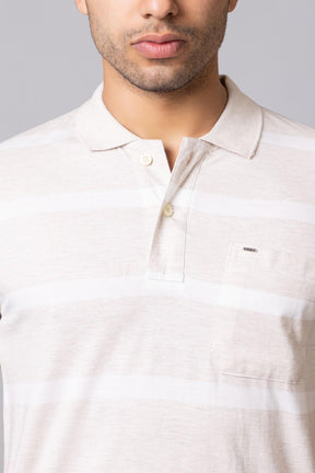 Men's Cotton Rich Striped Polo T-shirt with Pocket