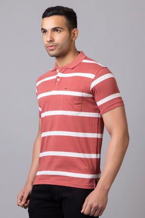 Men's Cotton Rich Striped Polo T-shirt with Pocket