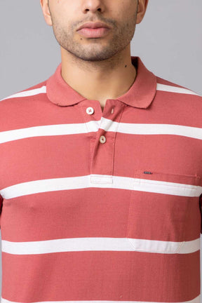 Men's Cotton Rich Striped Polo T-shirt with Pocket