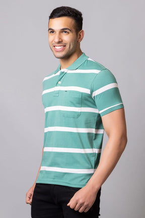 Men's Cotton Rich Striped Polo T-shirt with Pocket