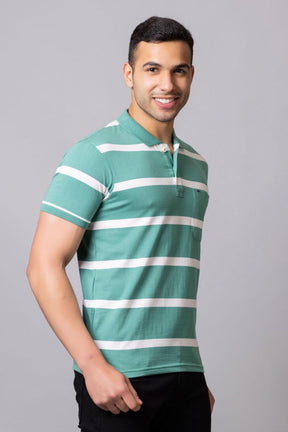 Men's Cotton Rich Striped Polo T-shirt with Pocket