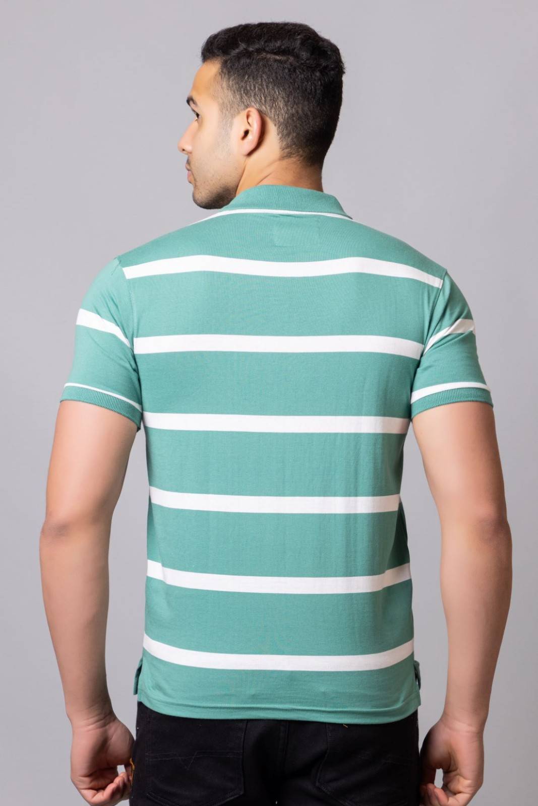 Men's Cotton Rich Striped Polo T-shirt with Pocket