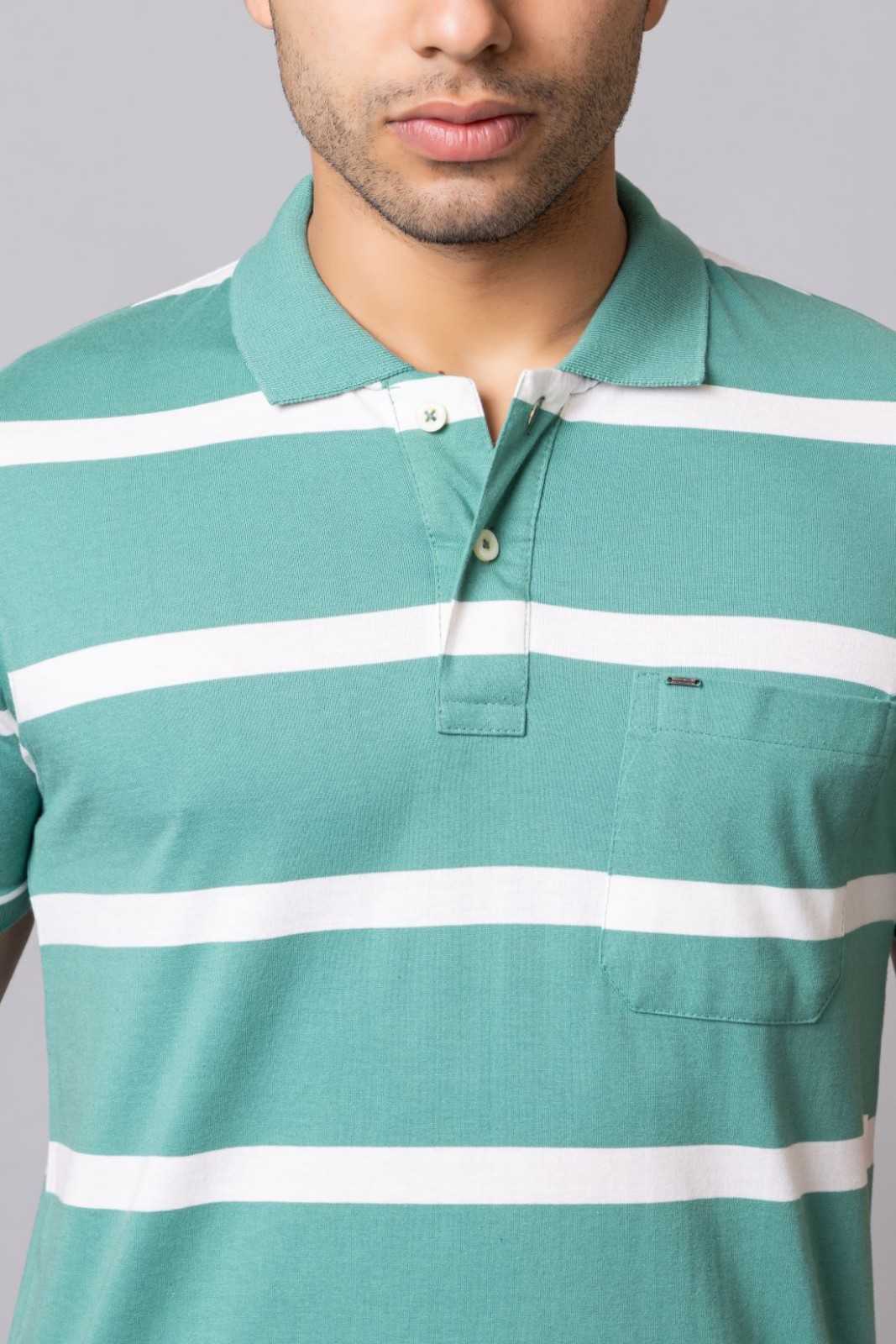 Men's Cotton Rich Striped Polo T-shirt with Pocket