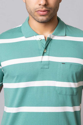 Men's Cotton Rich Striped Polo T-shirt with Pocket