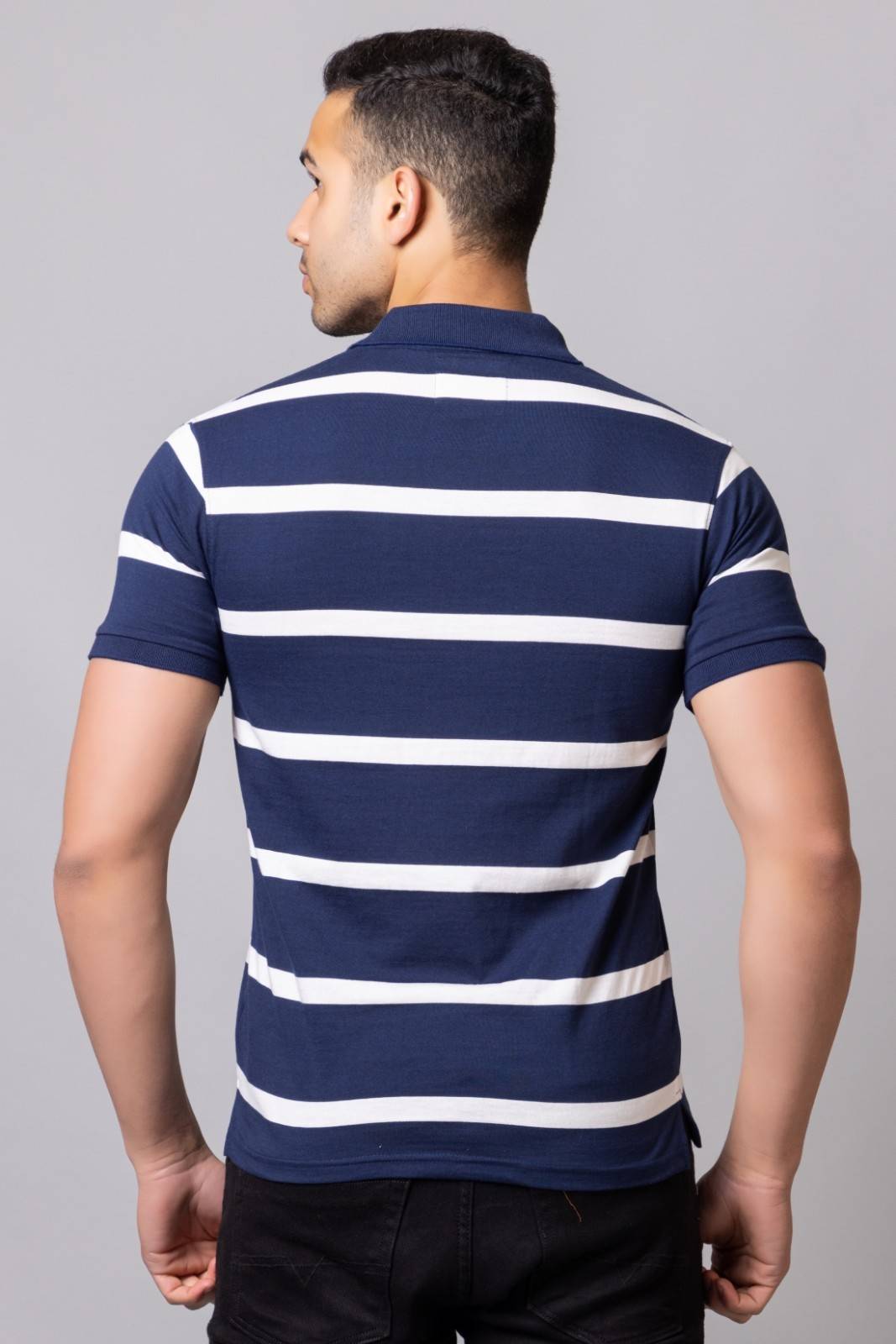 Men's Cotton Rich Striped Polo T-shirt with Pocket