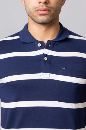 Men's Cotton Rich Striped Polo T-shirt with Pocket