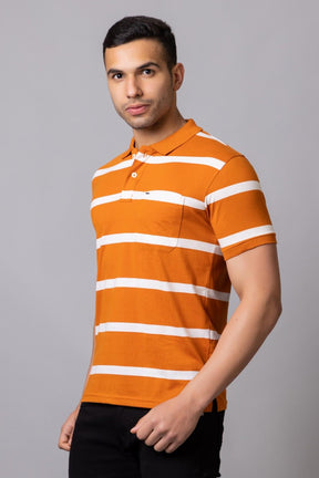 Men's Cotton Rich Striped Polo T-shirt with Pocket