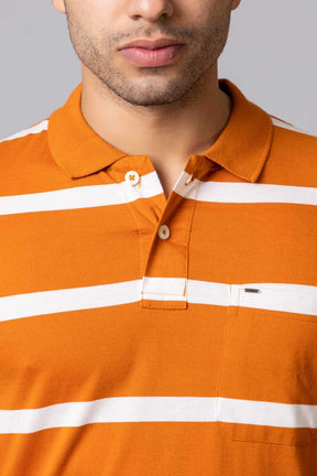 Men's Cotton Rich Striped Polo T-shirt with Pocket