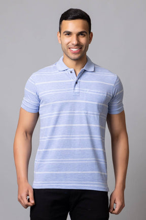 Men's Cotton Rich Striped Polo T-shirt with Pocket