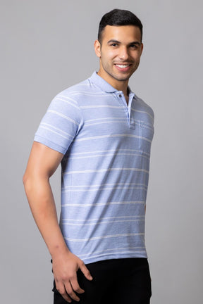 Men's Cotton Rich Striped Polo T-shirt with Pocket