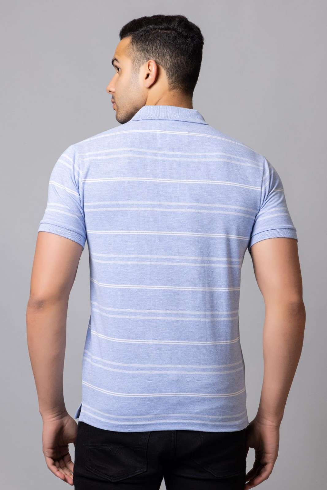 Men's Cotton Rich Striped Polo T-shirt with Pocket