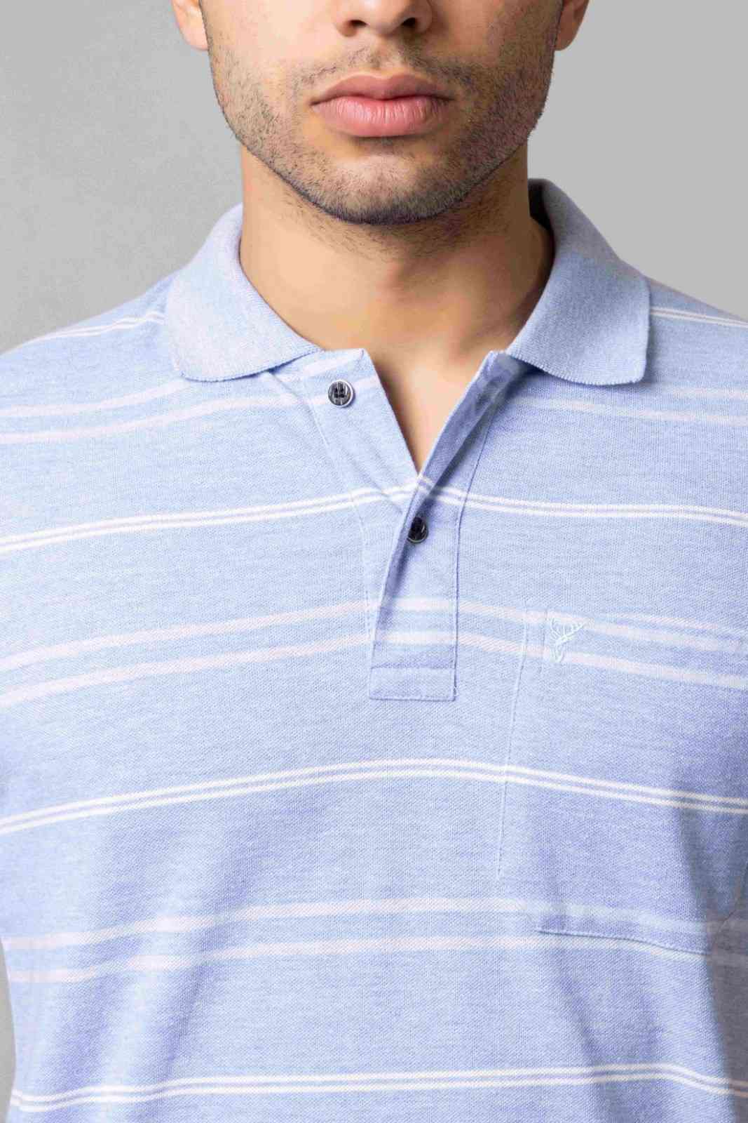 Men's Cotton Rich Striped Polo T-shirt with Pocket