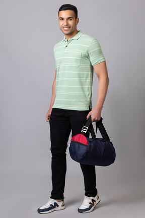 Men's Cotton Rich Striped Polo T-shirt with Pocket