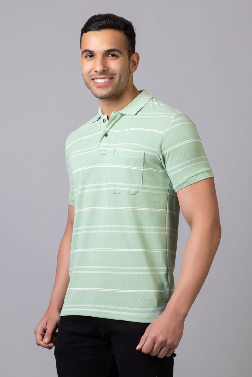 Men's Cotton Rich Striped Polo T-shirt with Pocket