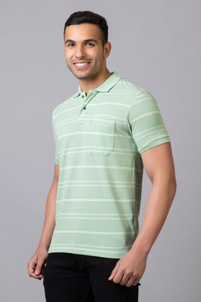 Men's Cotton Rich Striped Polo T-shirt with Pocket