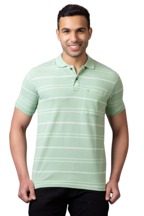 Men's Cotton Rich Striped Polo T-shirt with Pocket