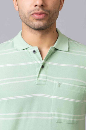 Men's Cotton Rich Striped Polo T-shirt with Pocket