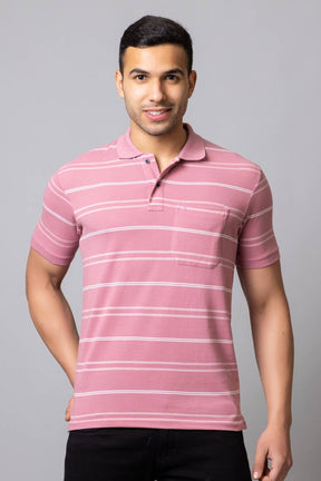 Men's Cotton Rich Striped Polo T-shirt with Pocket