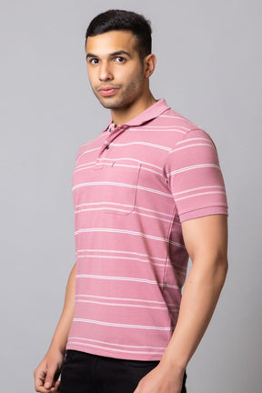 Men's Cotton Rich Striped Polo T-shirt with Pocket