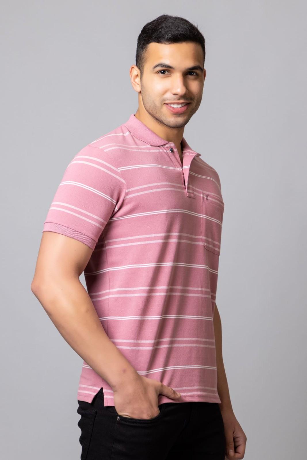 Men's Cotton Rich Striped Polo T-shirt with Pocket