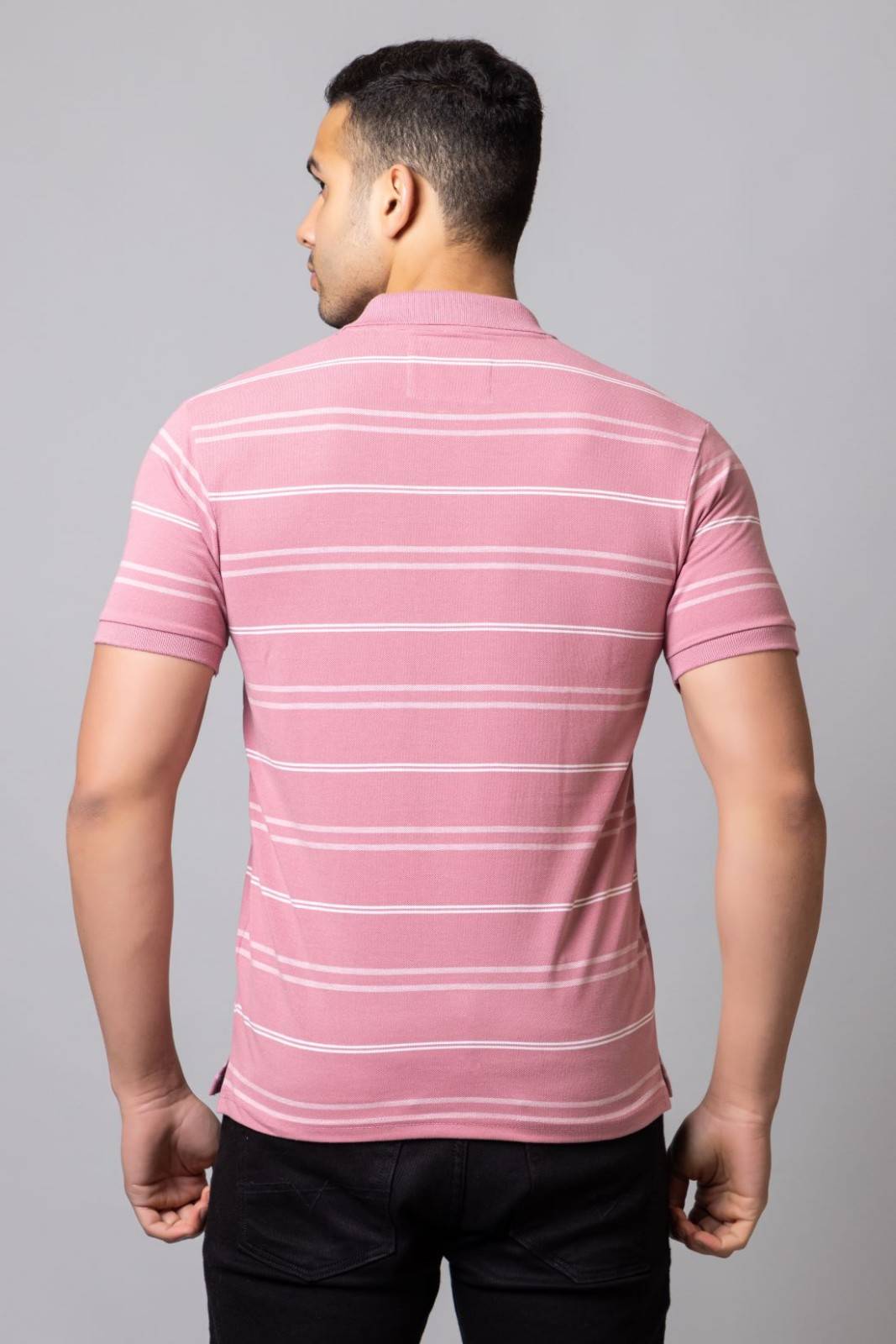 Men's Cotton Rich Striped Polo T-shirt with Pocket