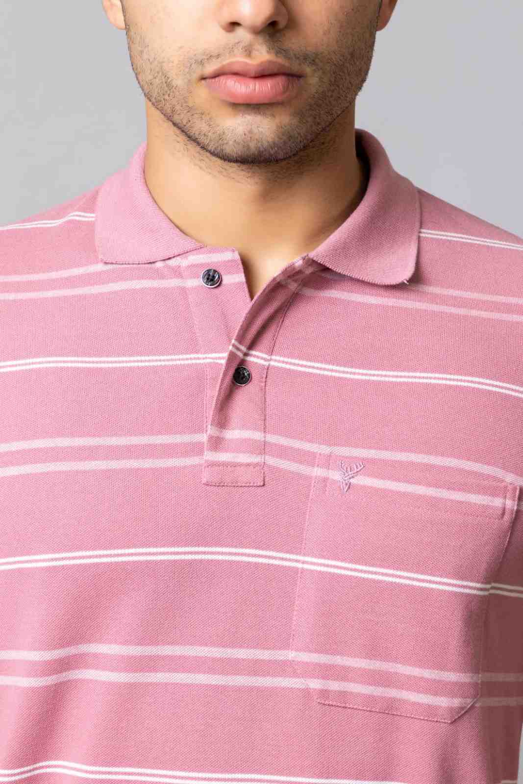 Men's Cotton Rich Striped Polo T-shirt with Pocket