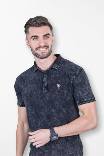 Tie-Dye Polo T-Shirt Black