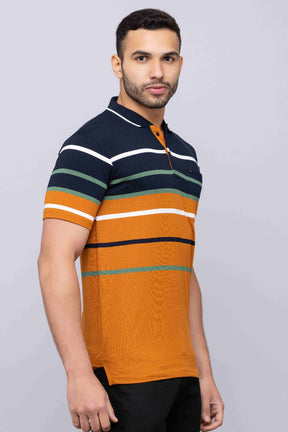 Men's Cotton Rich Striped Polo T-shirt with Pocket