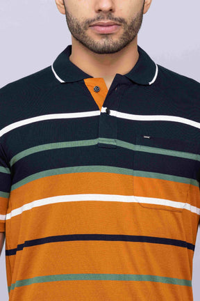 Men's Cotton Rich Striped Polo T-shirt with Pocket