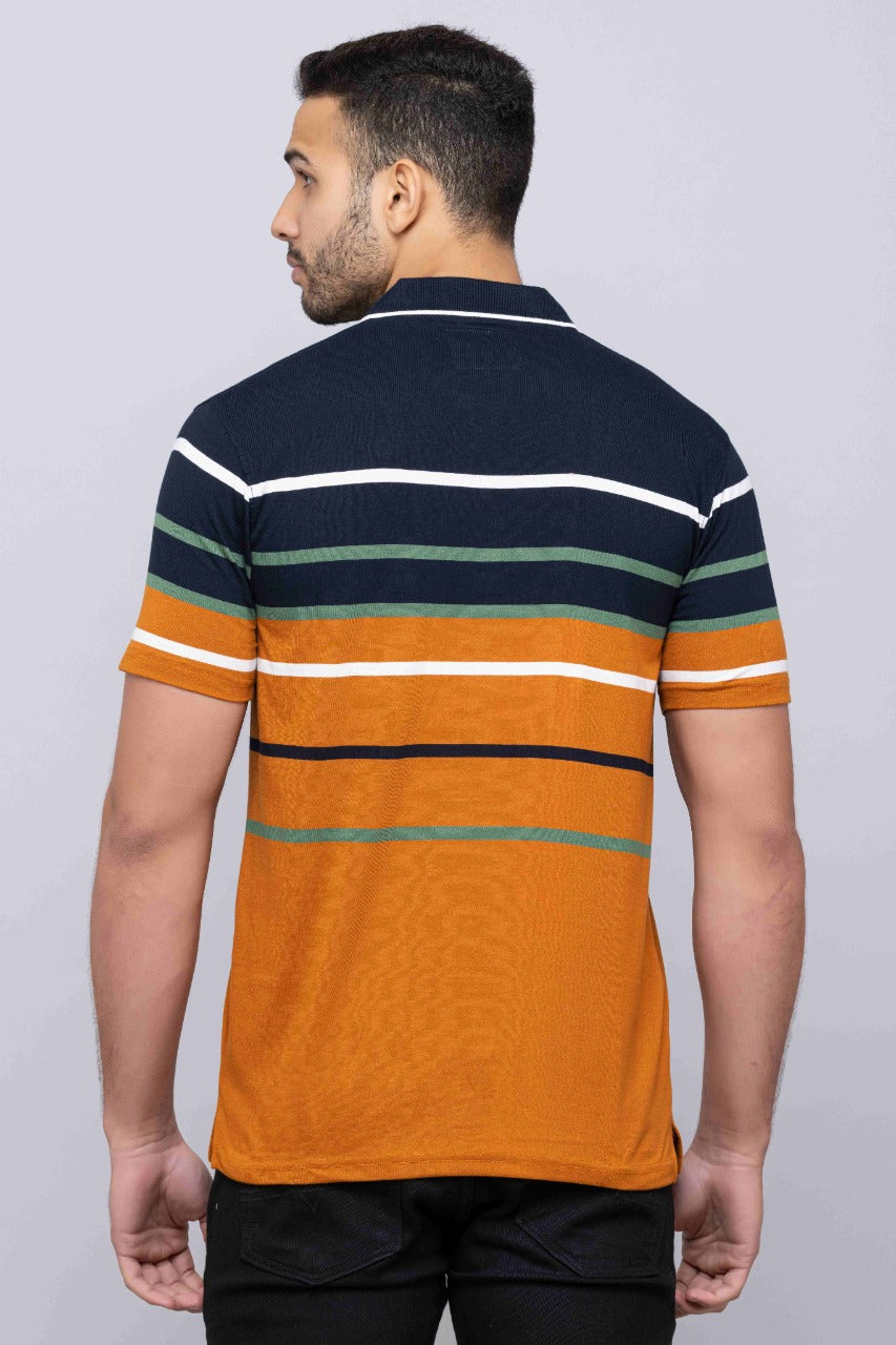 Men's Cotton Rich Striped Polo T-shirt with Pocket