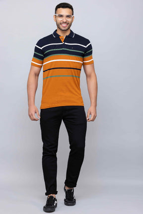 Men's Cotton Rich Striped Polo T-shirt with Pocket