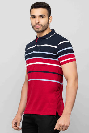 Men's Cotton Rich Striped Polo T-shirt with Pocket