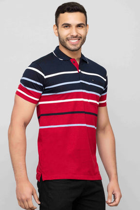 Men's Cotton Rich Striped Polo T-shirt with Pocket