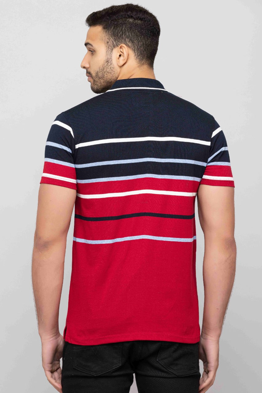 Men's Cotton Rich Striped Polo T-shirt with Pocket