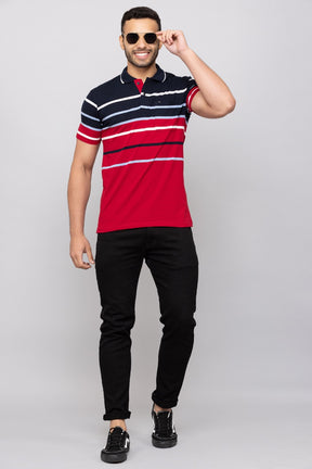 Men's Cotton Rich Striped Polo T-shirt with Pocket