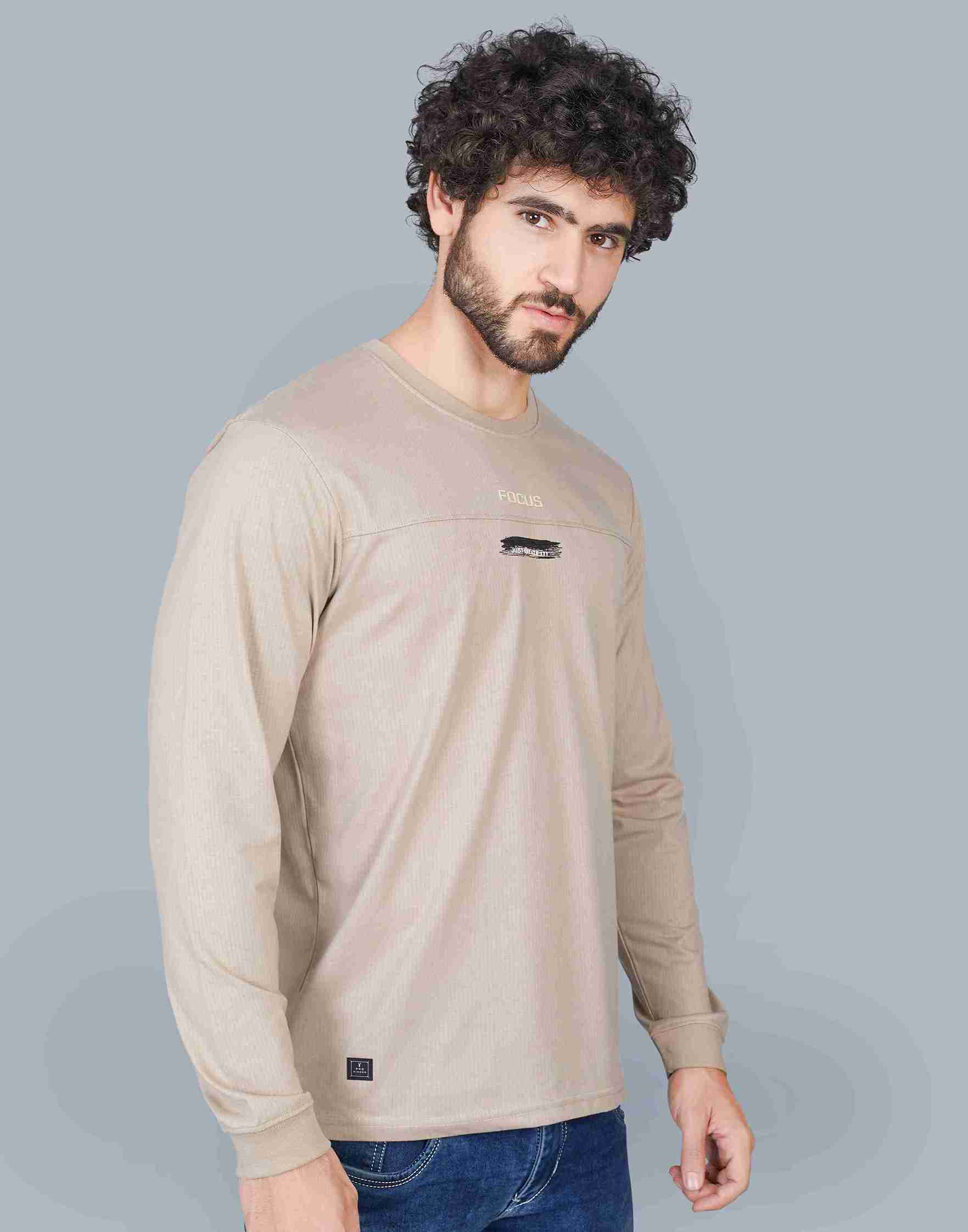 Self Knit Full Sleeve T-Shirt - Beige