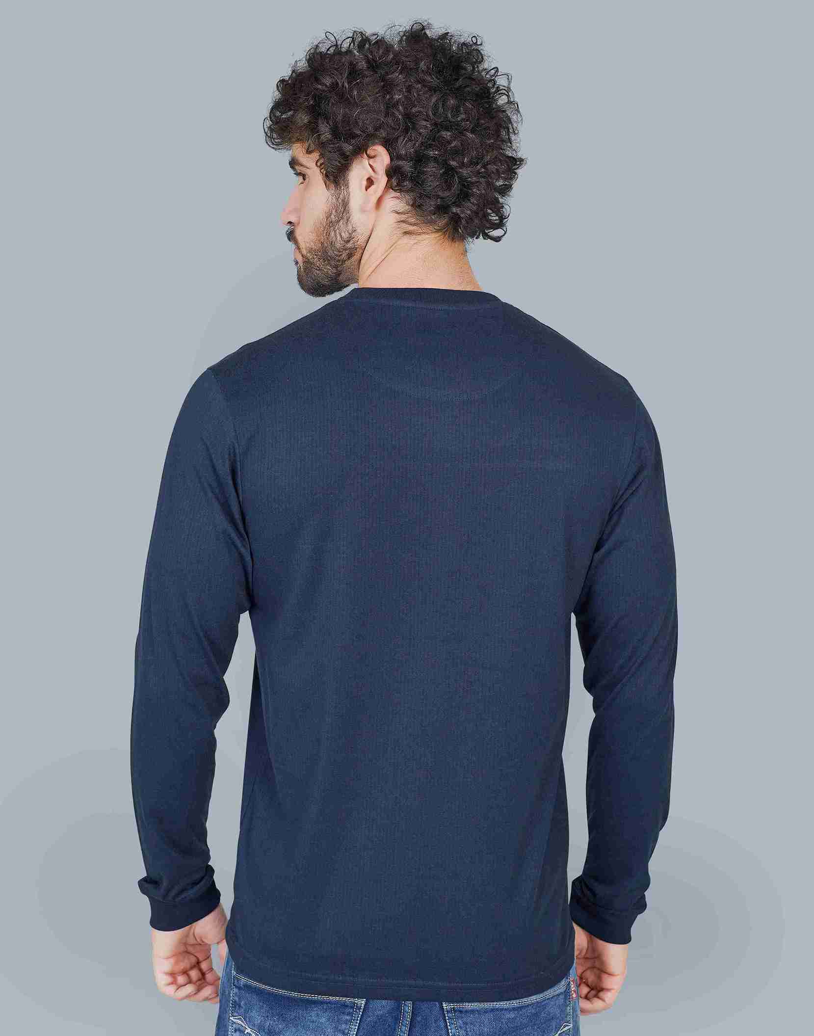 Self Knit Full Sleeve T-Shirt - Navy