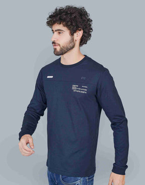 Self Knit Full Sleeve T-Shirt - Navy