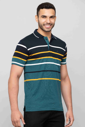 Men's Cotton Rich Striped Polo T-shirt with Pocket