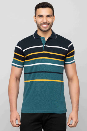 Men's Cotton Rich Striped Polo T-shirt with Pocket