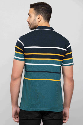 Men's Cotton Rich Striped Polo T-shirt with Pocket